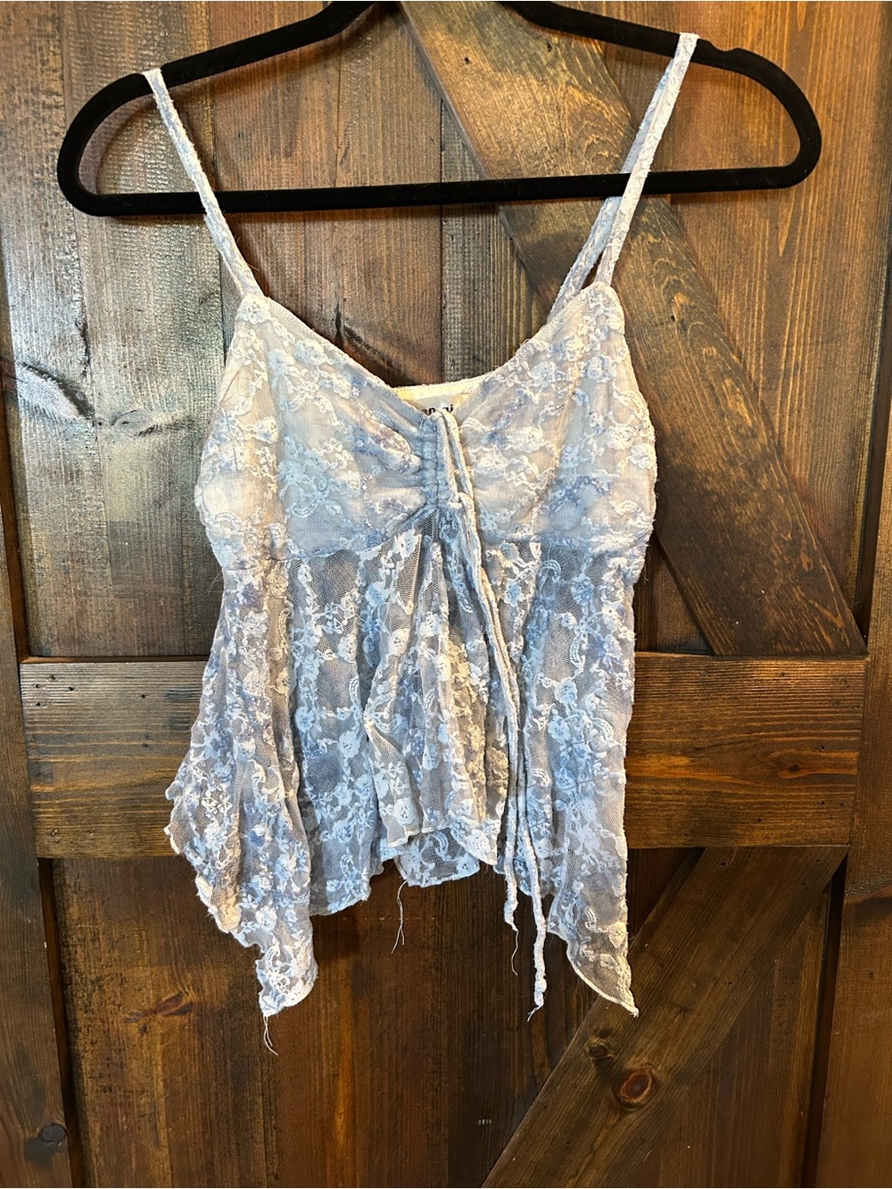 Y2K style top Delicate Lace Spaghetti Strap Top in Light Blue